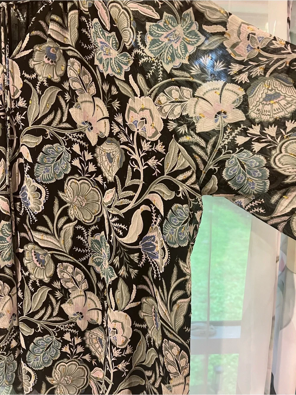 Lane Bryant Black Floral Peasant Top with Sage and Cream Accent - Picture 2 of 6
